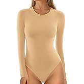 MANGOPOP Women's Crew Neck Short Sleeve Bodysuit Long Sleeve Body Suit T Shirts Basic Slim Fitted Tops