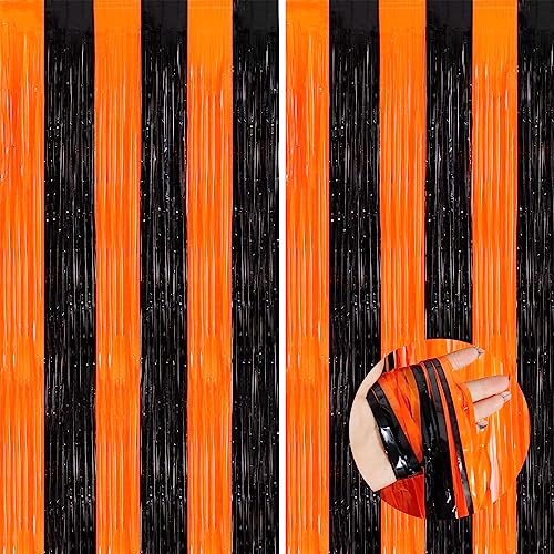 Orange Black Tinsel Foil Fringe Curtains
