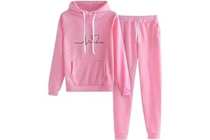 TTBDWiian Pink Tracksuit For Women Cotton 2 Piece Outfits Workout Sets Tracksuit Long Sleeve Hooded Jogger Pant Matching Set