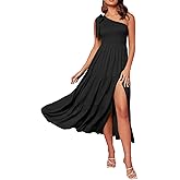 MEROKEETY Women's 2026 Summer Sleeveless Midi Dress One Shoulder Knot Smocked Split Formal Cocktail Wedding Guest Dresses