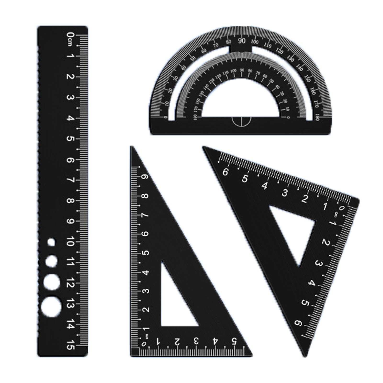 4Pcs Multifunctional Aluminum Ruler Set Rust-Proof Geometry Architect Scale Ruler Includes Ruler, Triangle, Protractor for Student Geometry Mathematics