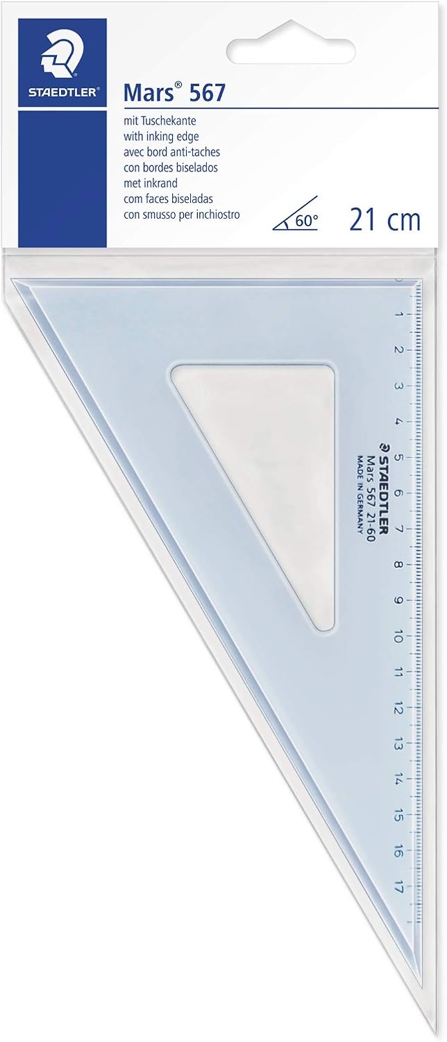 Staedtler Mars 567 21-60 Set Square 20 cm 60/30 Degree - Blue, Translucent Blue, 21 cm