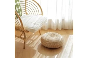 THABATAD Natural Jute Round Braided Woven Pouf Ottoman, Handmade Floor Pouf Mat, Braided Pouffe Accent Sitting Round Footrest for Living Room, Bedroom, Nursery, Patio, Gym, 15.75”*6.7”