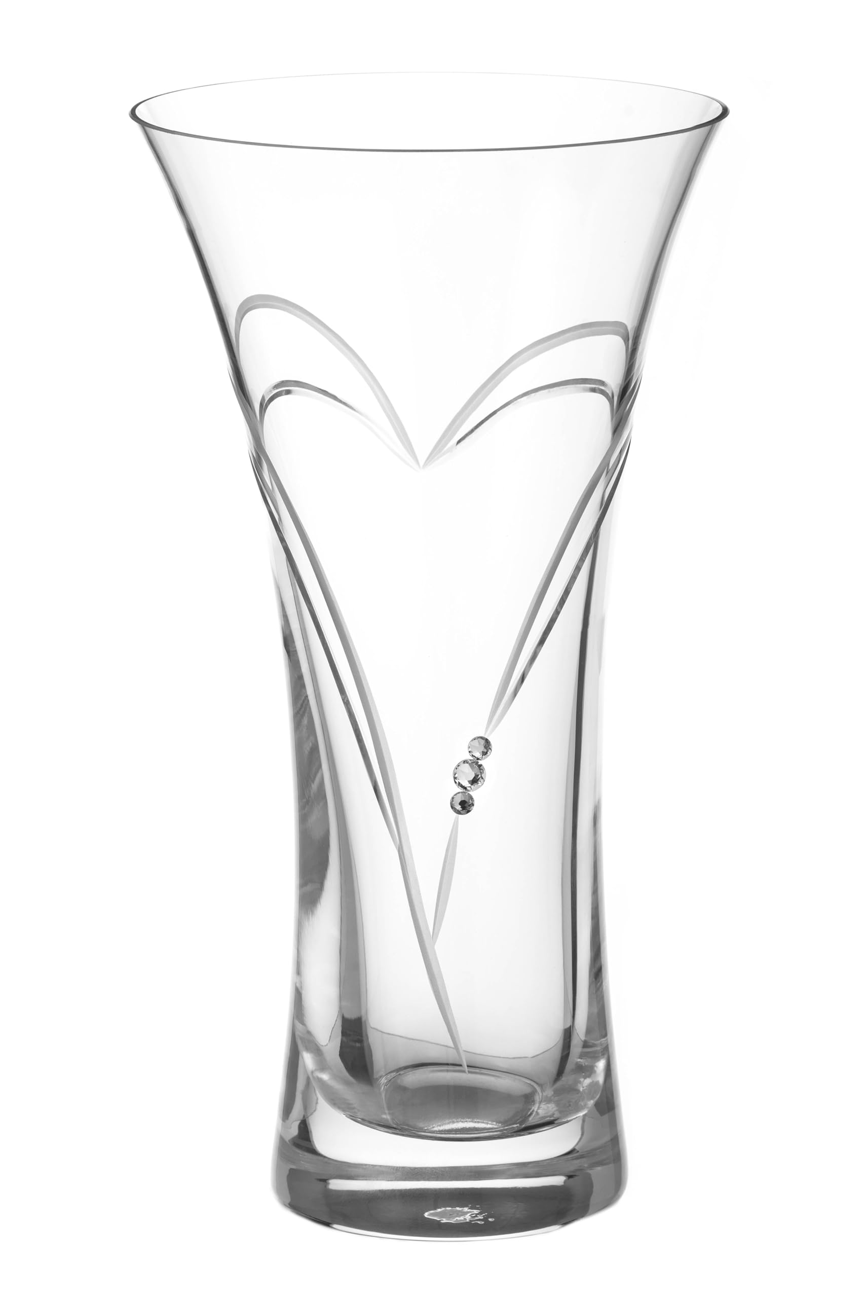 DIAMANTE Swarovski Trumpet Flared Crystal Vase "Hearts" - Hand Cut - 22cm