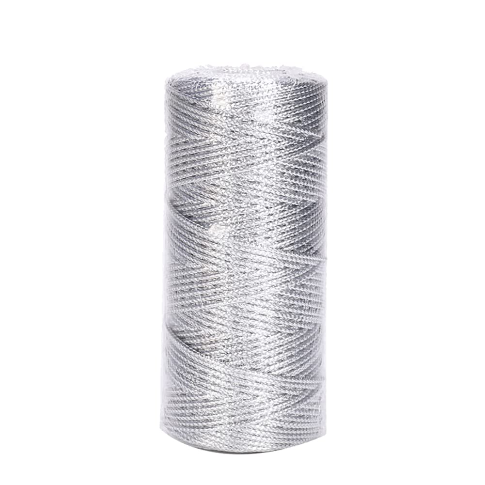 JIHUOO 100 Meter Christmas Metallic Twine - Decorative Glitter Craft String for DIY Crafting, Present Wrapping - Silver Tinsel Rope