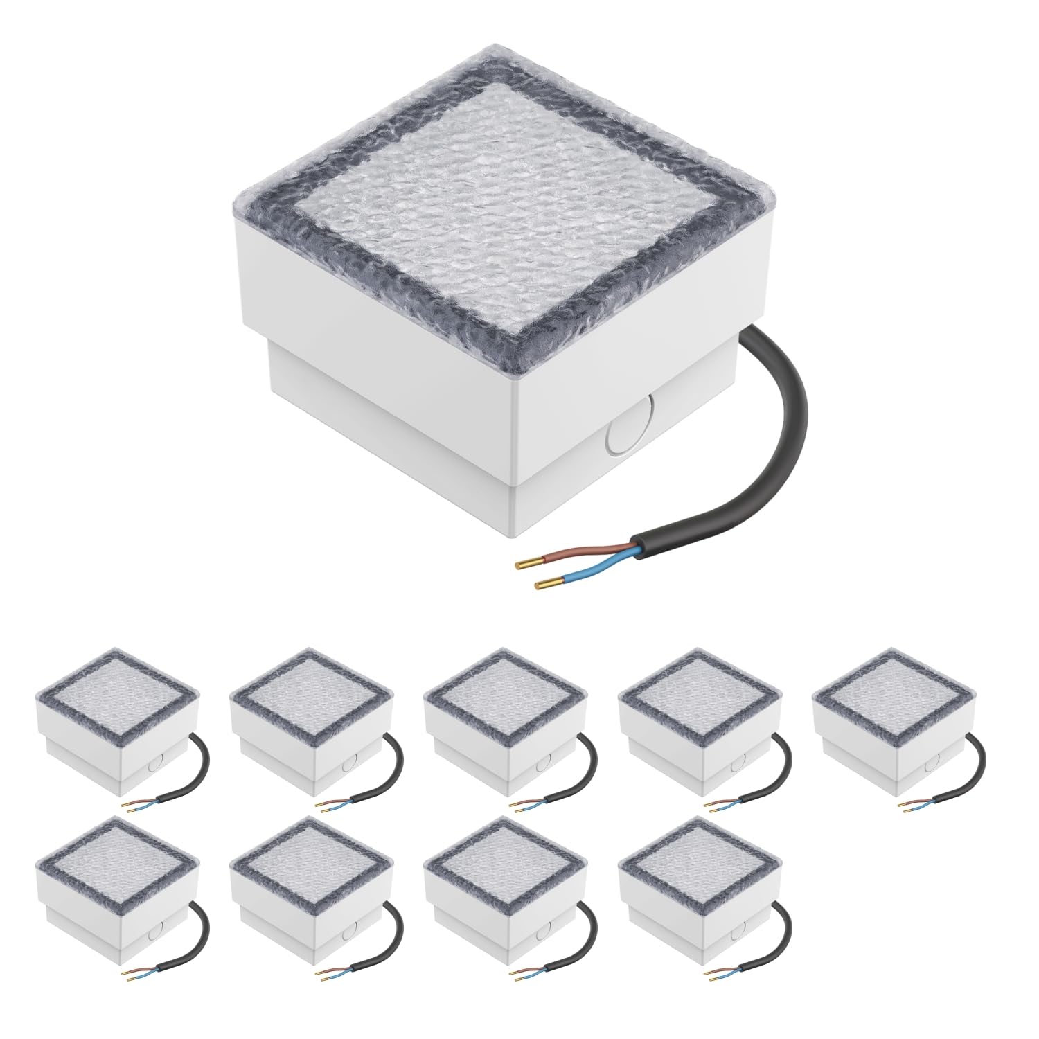 ledscom.de 10 LED Paving Stone Ground recessed Light CUS for Outdoors, IP67, Angular, 10 x 10cm, Warm White