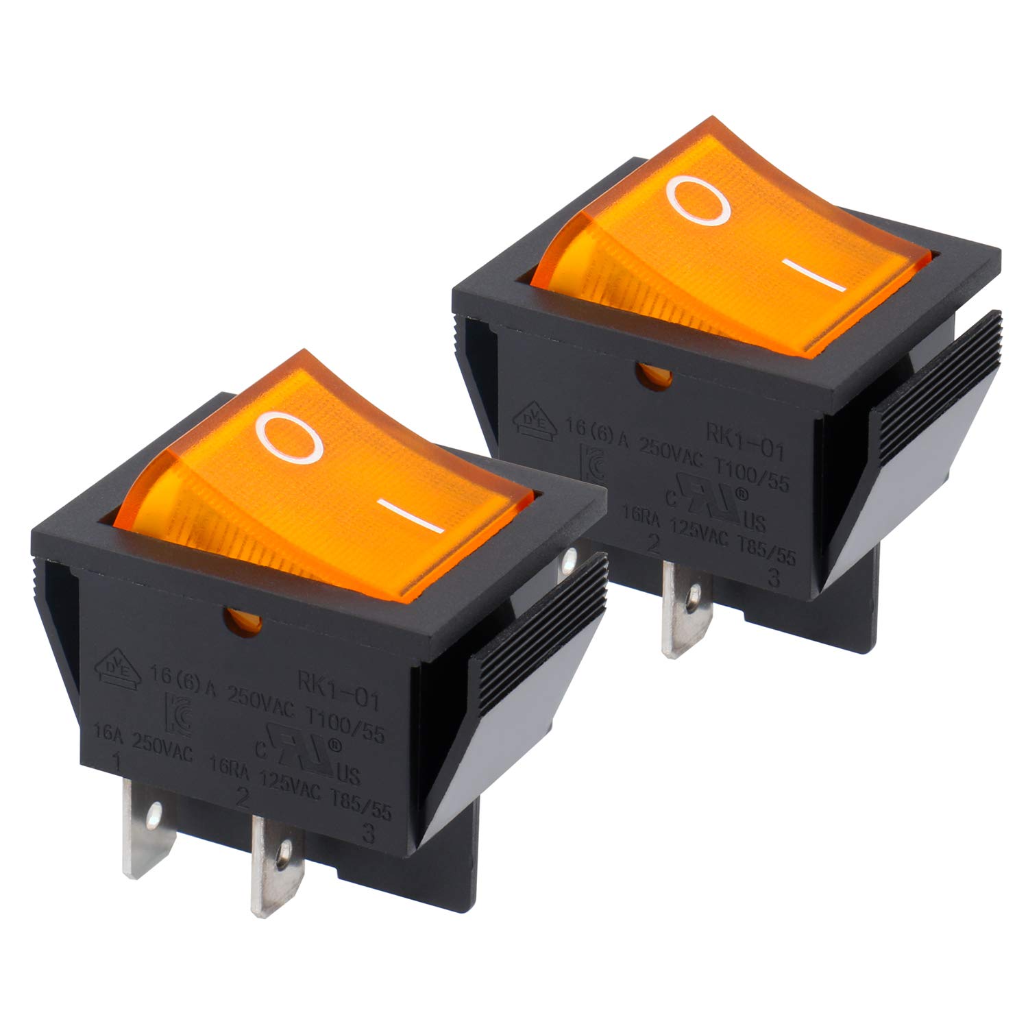Heschen Rocker Switch ON-OFF DPST 4 Terminals Yellow light 16A 250VAC ...
