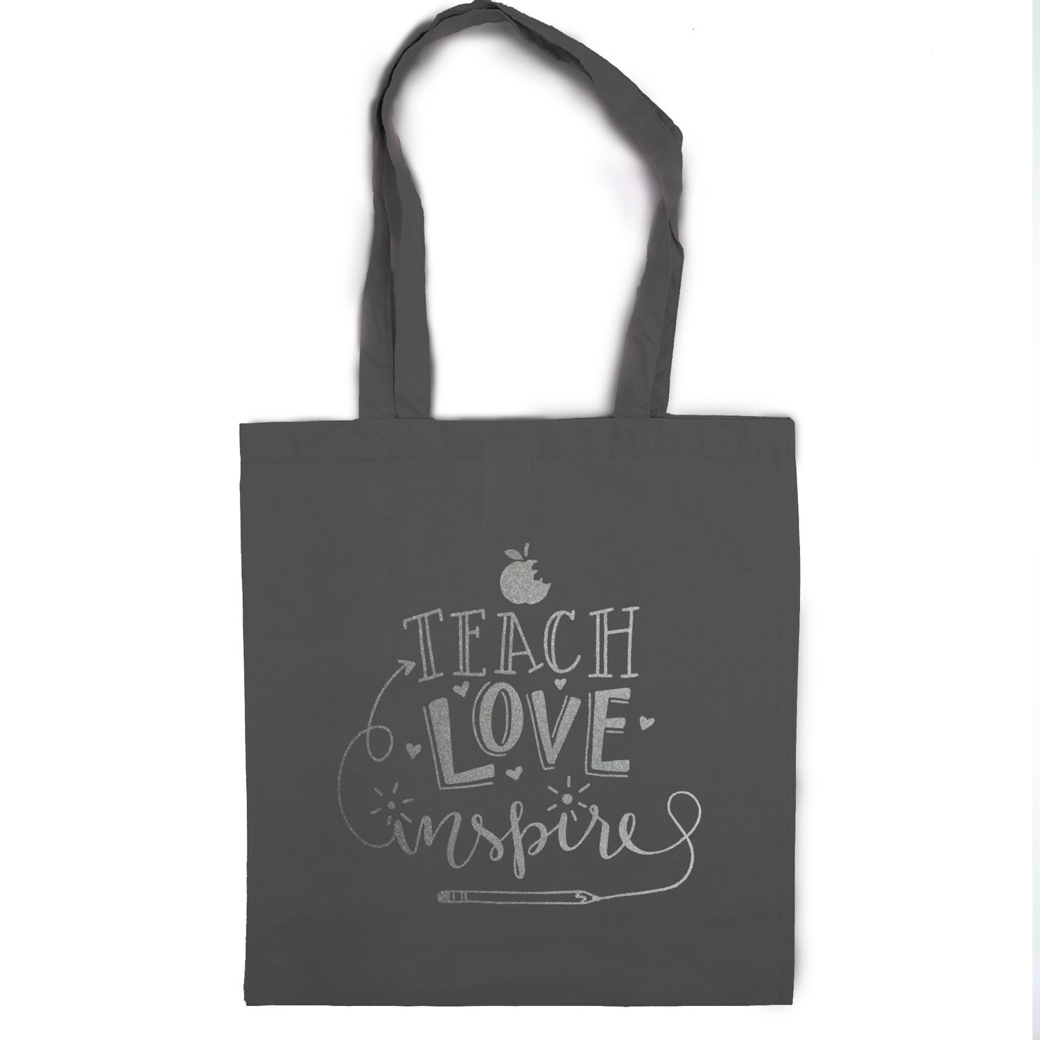 Teach, Love, Inspire tote bag | Teacher gifts | Perfect for Christmas (Dark grey bag - Silver text)
