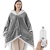 Wearable Heated Throw Blanket, Heated Shawl Electric Wrap Poncho with Hood & Pockets for Women & Men, 5 Heat Settings, 3H Auto-Off, Machine Washable, ETL Certified, Gift-Ready, 56x63, Dark Grey