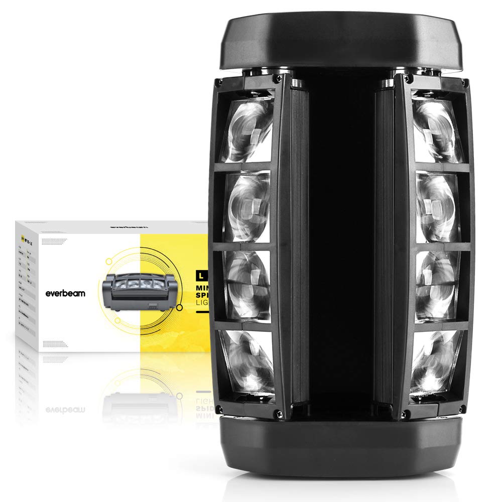 Everbeam Mini Spider Moving Head Stage Light 8x3W RGBW 4-in-1 Sound Activated/DMX 512/Master-Slave/Auto Running - Strobe Lights for Parties, DJ Shows, Live Events, Discos, Bars, Clubs, Karaoke