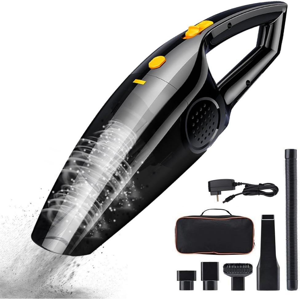 CHYU Handheld Vacuum, Cordless Vacuum Cleaner Wet&Dry Car Vacuum Cleaner 6 KPa Strong Suction Rechargeable Lightweight Auto Vacuum, 30mins Using Time On A Single Charge (Black)