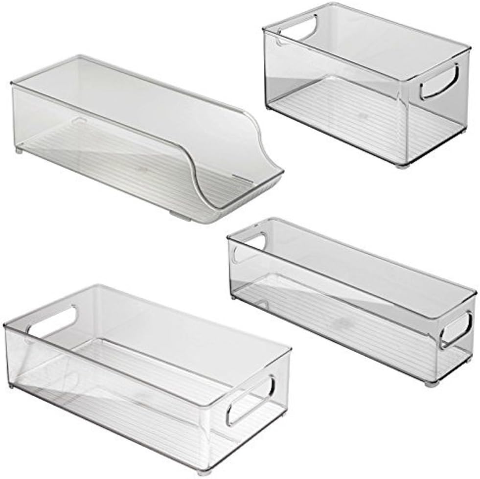 InterDesign 4 Piece USA Made Stackable Kitchen Transparent Storage Organizer Bins for Fridge, Freezer, Pantry and Cabinet Organization
