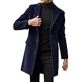 Beotyshow Mens Single Breasted Trench Coat Winter Pea Coat Notch Lapel Long Casual Overcoat