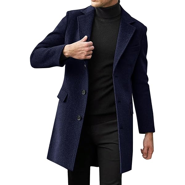 ZYXTIM Men's Trench Coat Winter Classic Wool Jacket Long