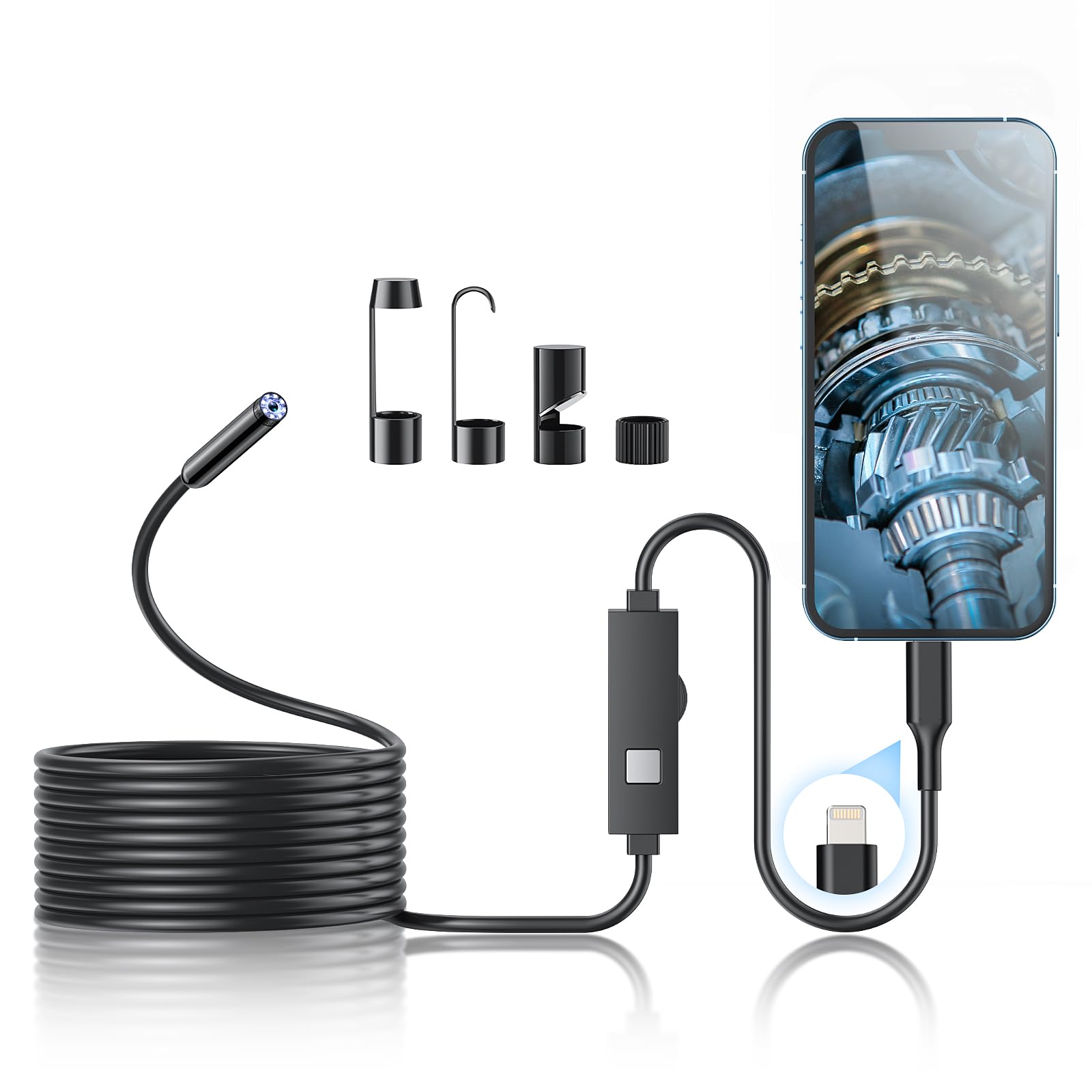 Photo 1 of Endoscope Camera with Light, 1920P HD Borescope Tools with 8 Adjustable LED Lights, Endoscope with Semi-Rigid Snake Camera, Inspection Borescope for iOS and Android - 16.3ft Single Line Single Lens