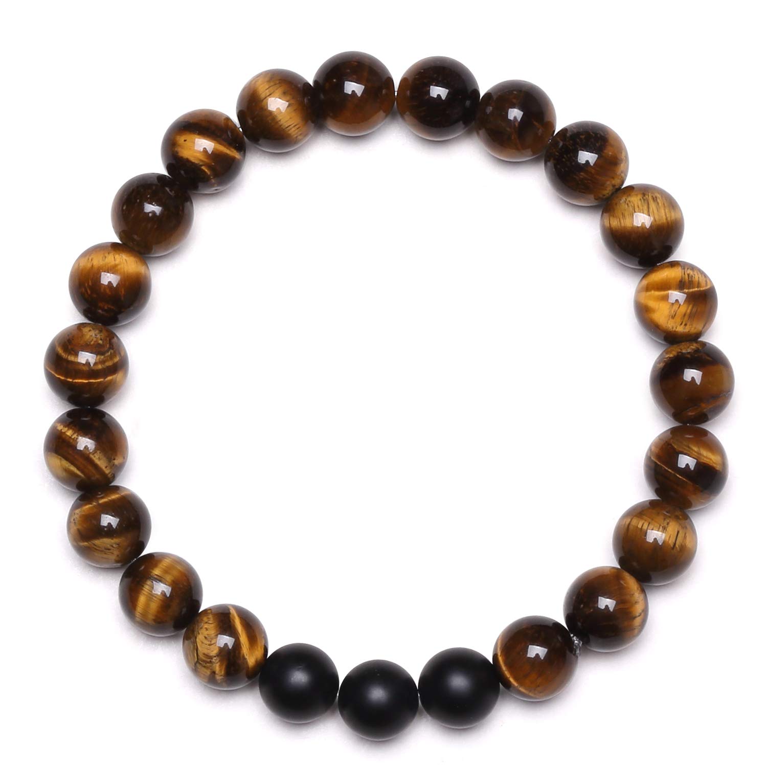 J.Fée Bead Bracelet,Natural Stone Bracelet for Women 3 Black Matte Onyx Tiger Eye Bracelet Crystal Bracelet for Men Gemstone Bracelet for Calming Anxiety Bracelet Mum Bracelet,Gift for Mother's Day