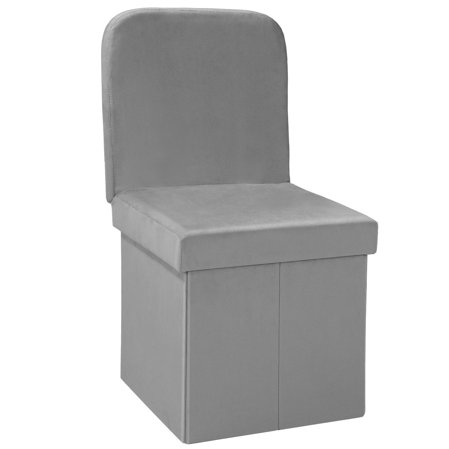 Bonlife Grey Folding Ottoman Storage Box with Seat Back Bedroom Chair Sturdy with Removable Lid 38x38x72cm