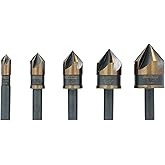 DEWALT Countersink Drill Bit Set for Wood, Metal, Plastic, 5 Pc,1/4, 3/8, 1/2, 5/8, 3/4 Inch Industrial Grade High Speed Steel Twist Countersink Set, Black and Gold (DWAMDB5SETCS)