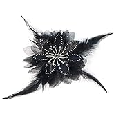 Elegant Organza Fabic Flower Feather Brooch for Women Dainty Sparkling Rhinestone Crystal Floral Lapel Pins Banquet Dress Suit Clothes Wedding Party Accessories Jewelry 130mm