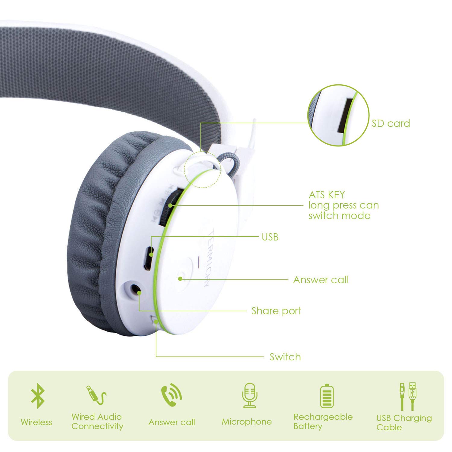 Bianco Controller Volume Cuffie Bluetooth Senza Fili per Bambini con  Microfono Stereo Cuffie Auricolari Pieghevoli con condivisione Musica per  Giochi Cellulari Smartphone Tablet PC da Termichy Elettronica  urban-earth.co.uk