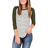 INFITTY Women's 3/4 Sleeve Raglan Striped T Shirt Baseball Tunic Tops Blouse