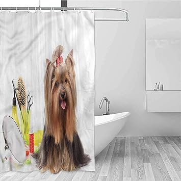 Amazon Com Hccjlcks Printed Shower Curtain Yorkie Cute Hairstyle