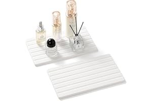 Razborci 2PCS Water Absorbing Stone Drying Tray Mat for Bathroom Sink & Kitchen Counter Organizer, Quick Dry Dish Soap Dispenser Sponge Holder, Vanity Sink Caddy, Drink Bar Coaster, White - 10"*6"