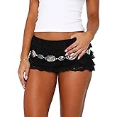Women Lolita Lace Bloomer Shorts Y2k Summer Ruffle Tiered Pumpkin Pants Cute Layered Panties Halloween Bottoms