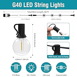 kolpop 50FT Outdoor String Lights Dimmable with