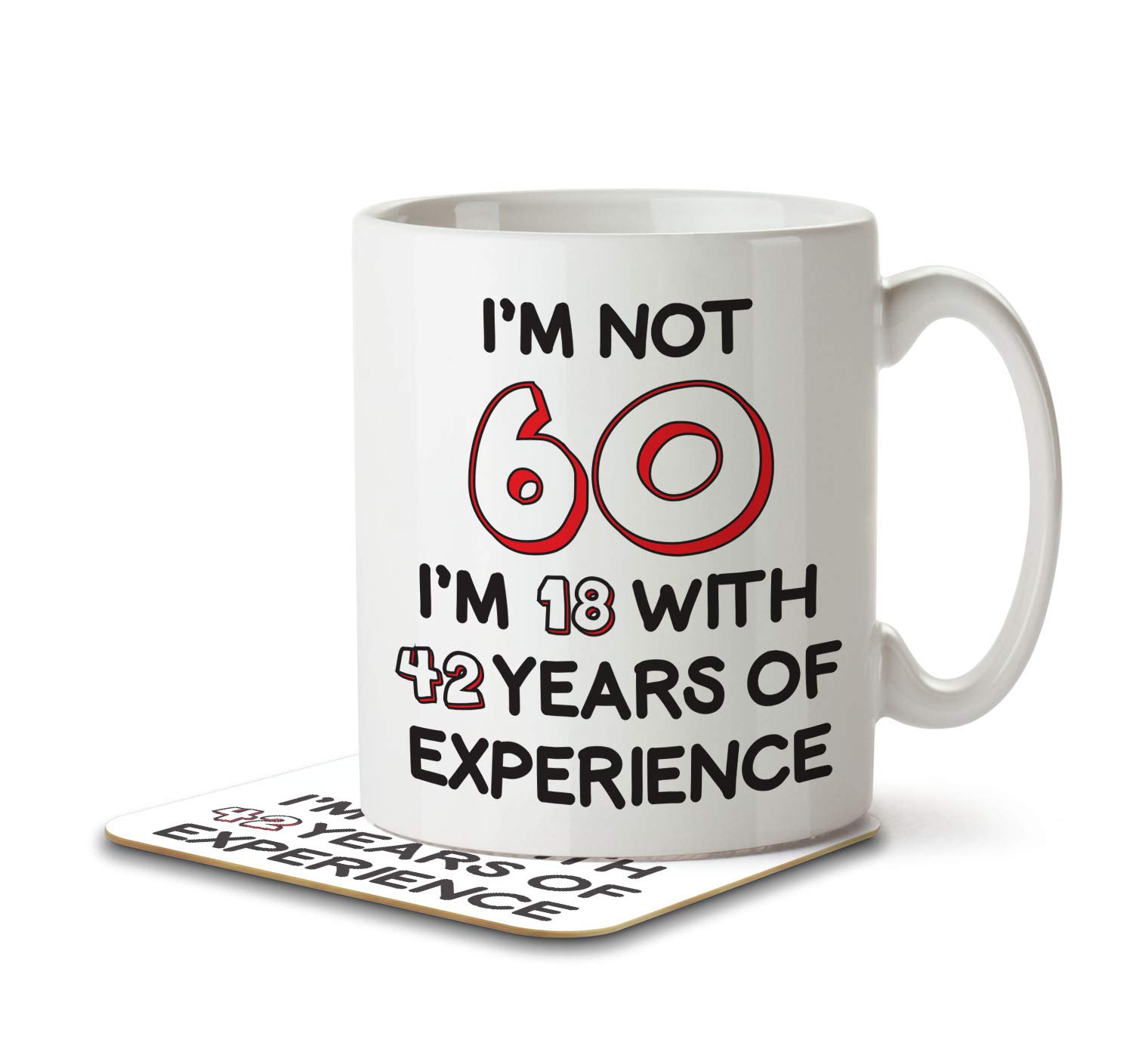 The Inky Penguin - Not 60 I'm 18 with 42 Years Experience - 60th Birthday Mug and Coaster, Ceramic, 11fl. oz.
