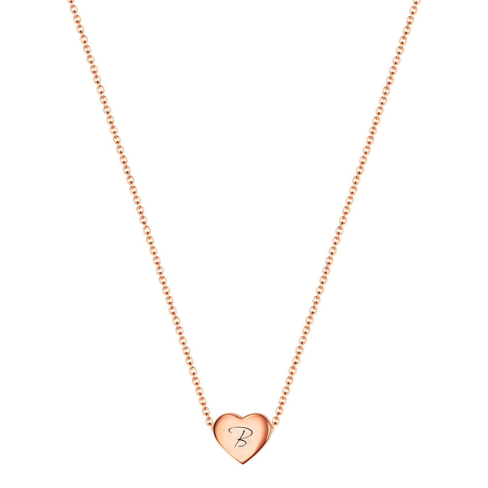 VQYSKO Necklace Ladies Heart Letter Chain-Stainless Steel Name Chains, Exquisitely Small(For Women/Girls/Mom) Birthday Gift, Valentine's Day present (Rose gold-B)