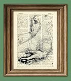 Study of Arms and Hands from Leonardo da Vinci sketch on vintage dictionary page book art print Davinci
