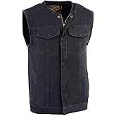 Milwaukee Leather MDM3001 Men's 'Covert' Black Denim Collarless Club Style Motorcycle Biker Vest w/Dual Closure