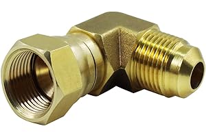 MENSI Propane Gas Water Oil 90 Degree Elbow Connector Coupling Fittings For BBQ Grills, Olympian Wave Heater Replacement For Camco 57633 (3/8" female swivel flare x 3/8" male flare)