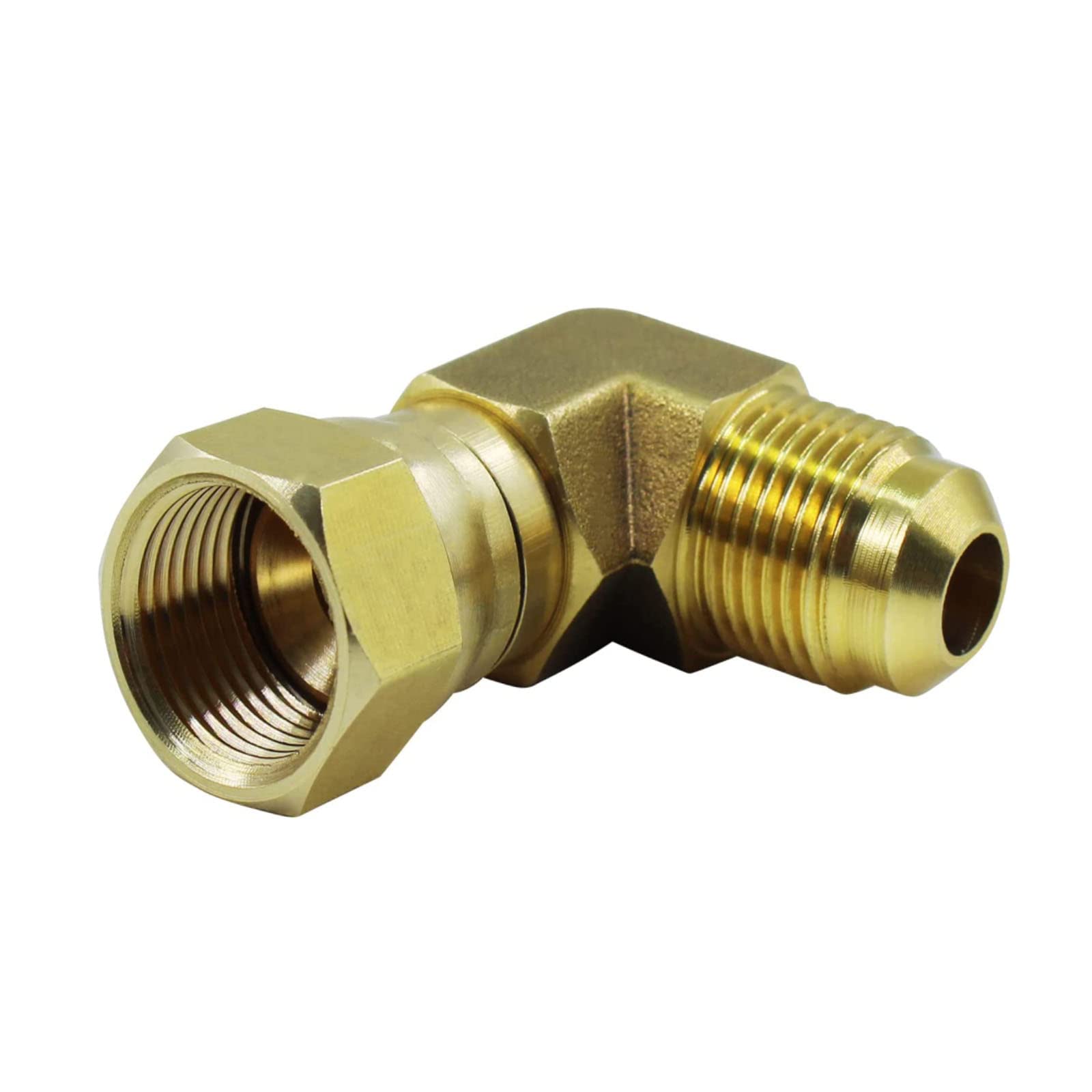 Photo 1 of MENSI Propane Gas Water Oil 90 Degree Elbow Connector Coupling Fittings For BBQ Grills, Olympian Wave Heater Replacement For Camco 57633 (3/8" female swivel flare x 3/8" male flare)