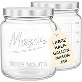 Kitchentoolz 64 oz Mason Jars Wide Mouth 2-Pack – Half Gallon Glass Jar with Lid – Large Mason Jars with Lids for Food Storage, Canning, and Fermenting