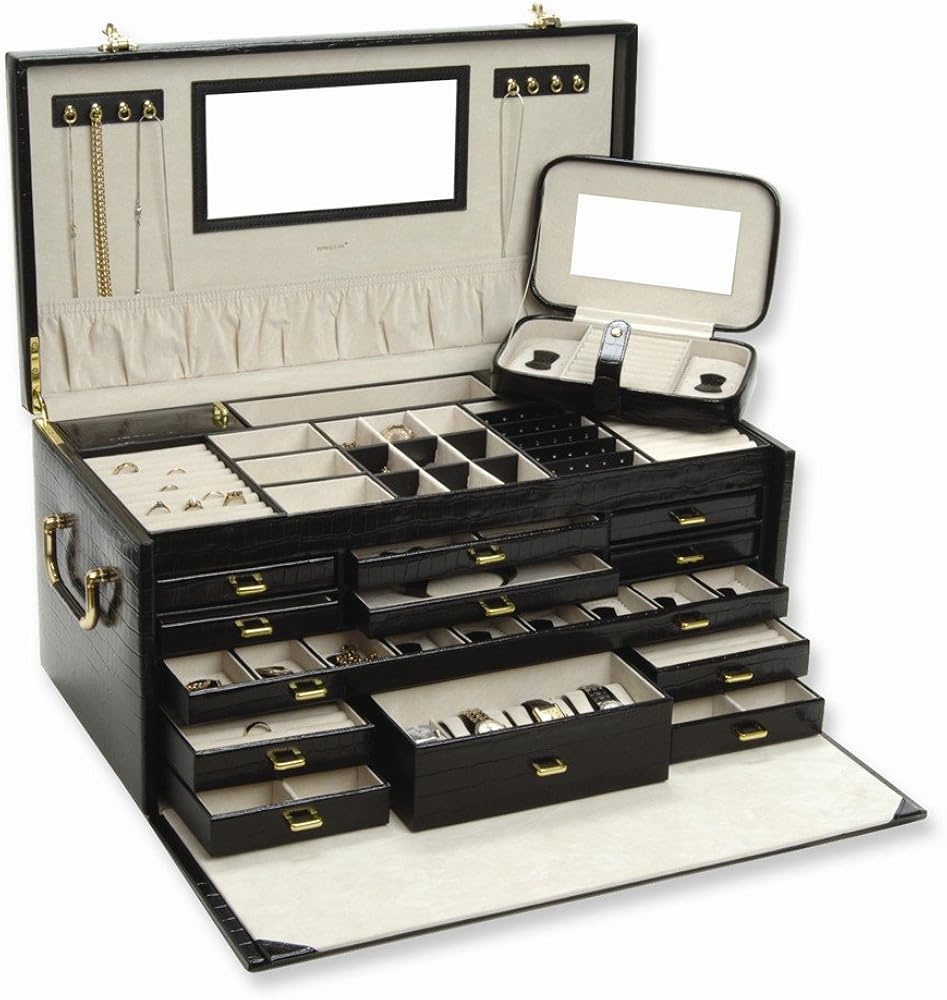 Extra Large Black Bonded Leather Jewel Chest Jewelry Boxes