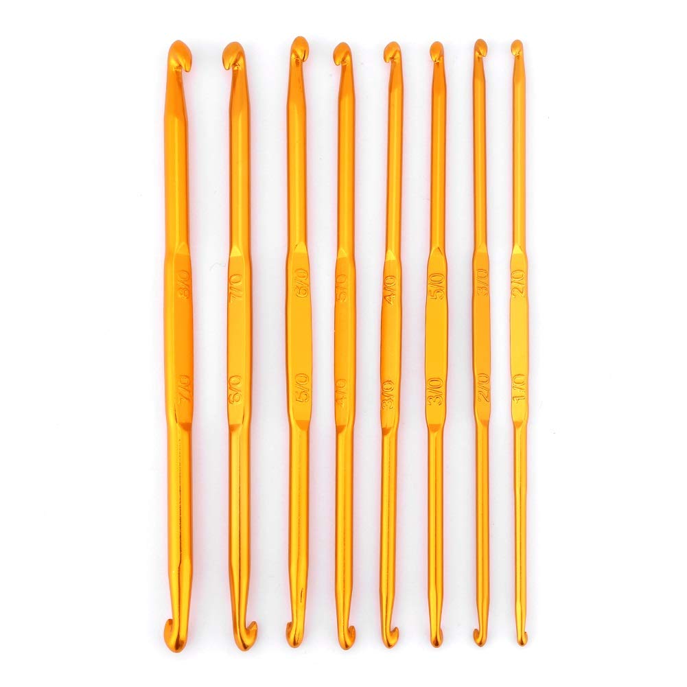 DEWIN Double Ended Crochet Hooks - Double End Crochet Alumina Double End Crochet Hook Knitting Needle Set Weave Craft 8Pcs (Golden)
