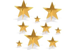 Beistle Gold 3-D Foil Star Centerpieces, 9-Count – Metallic Starry Table Decorations in 3 Sizes for New Year’s Eve, Awards Night, Graduation, Hollywood Party, Anniversary and Celebration Events