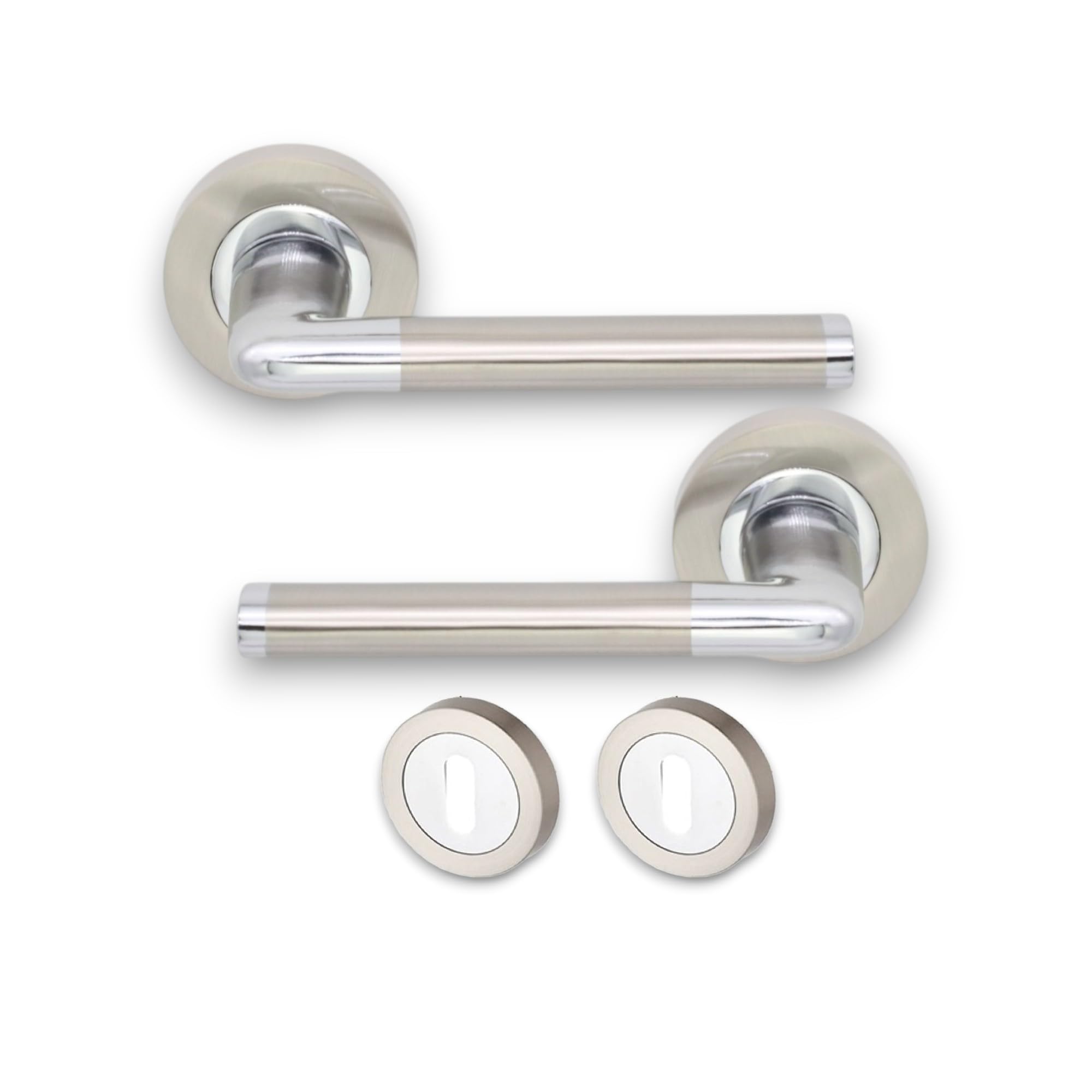 Infinity Decor Straight Oval Lever Door Handle Set with Escutcheons – 120mm Pull Handles in Dual Tone for Internal and External Use