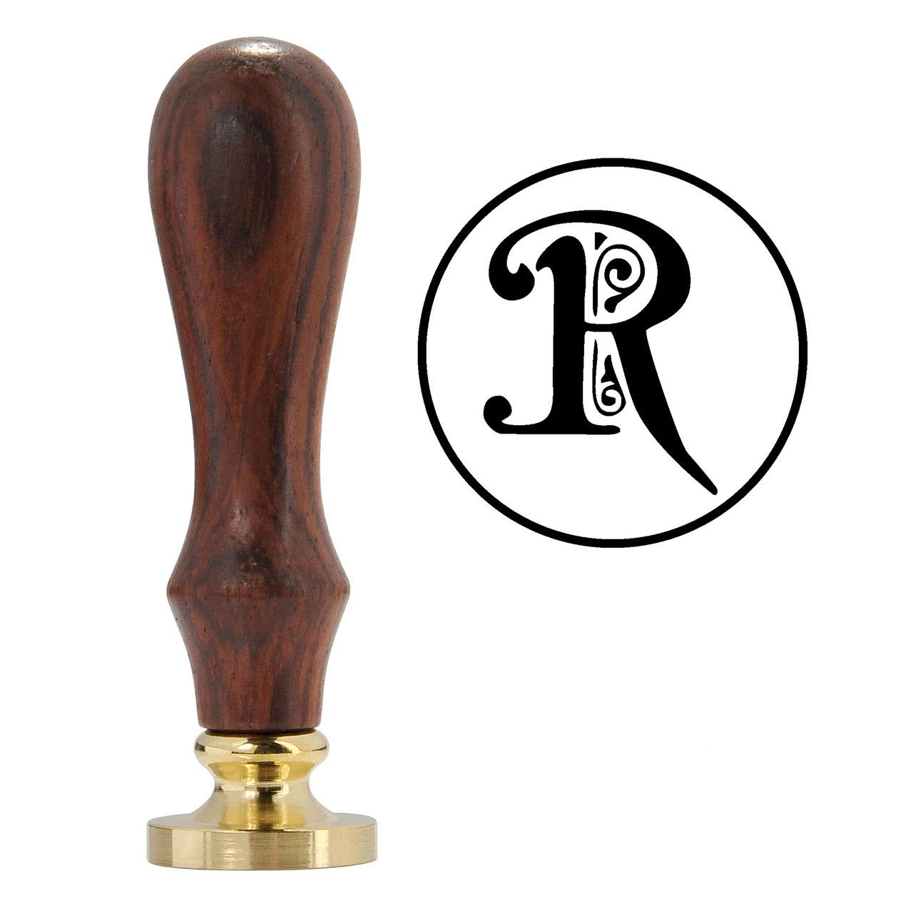 Seal Wax Stamp, Yoption Vintage Retro Brass Head Wooden Handle Gothic Font Letter Initial Sealing Wax Stamp Classic Wax Seal Stamp (R)