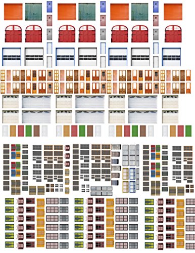Model Train Scenery Sheets - N Scale Doors and Windows (10 Sheets)