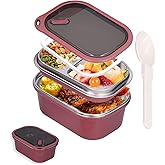 Niiyen Lunch Box 1200ml 2 Layers Hot Food Lunch Containers with Spoon Portable Adult Kids Bento Lunch Box Cold and Hot Food Storage for School Office Outdoor Travel