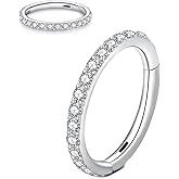 L7L7WM CZ Hinged Segment Nose Rings Hoop 316L Surgical Steel Cubic Zirconia Conch Daith Helix Tragus Body Piercing Jewelry Lip Rings Cartilage Earrings 20G 18G 16G Stainless Steel Septum Clicker Ring