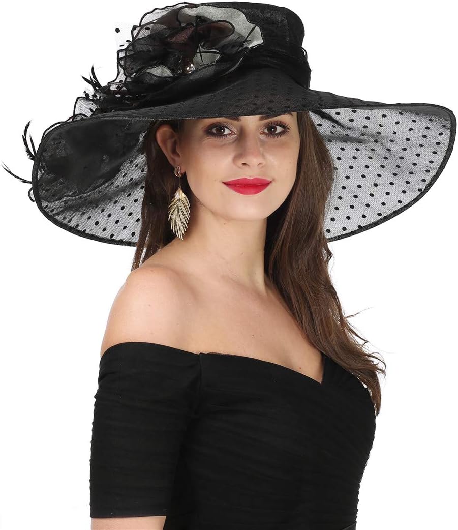 SAFERIN Women's Organza Church Kentucky Derby Hat Feather Veil Fascinator Bridal Tea Party Wedding Hat