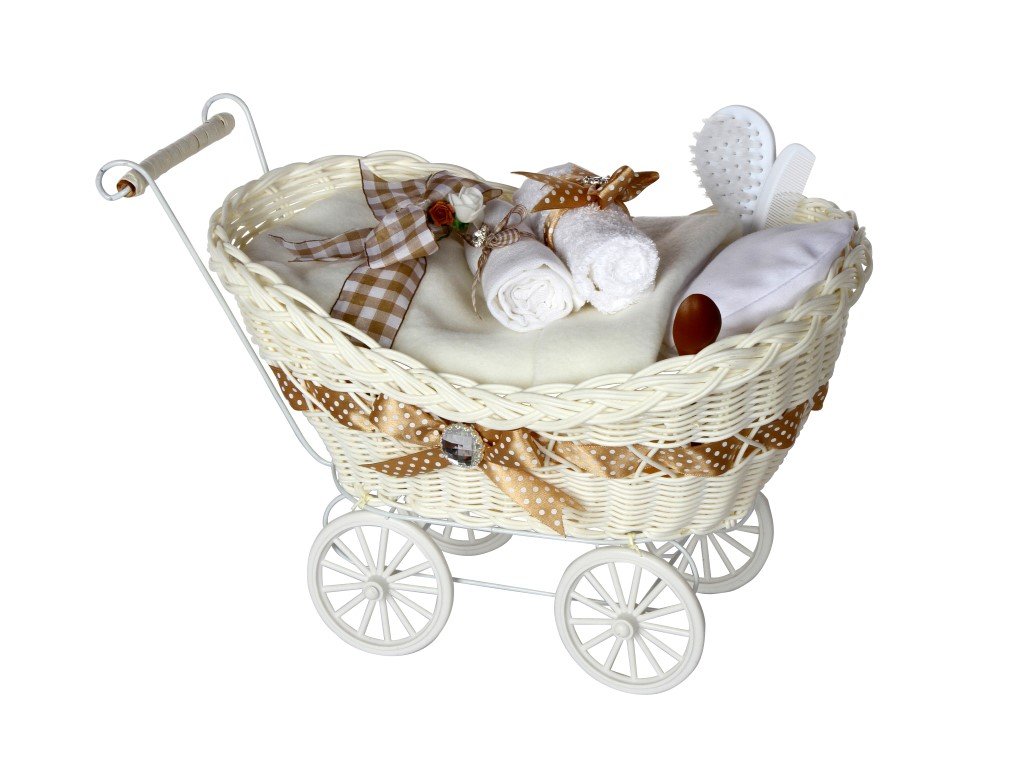Baby Pram Hamper Wicker Basket New Born Nappy Baby Shower Boys Girls
