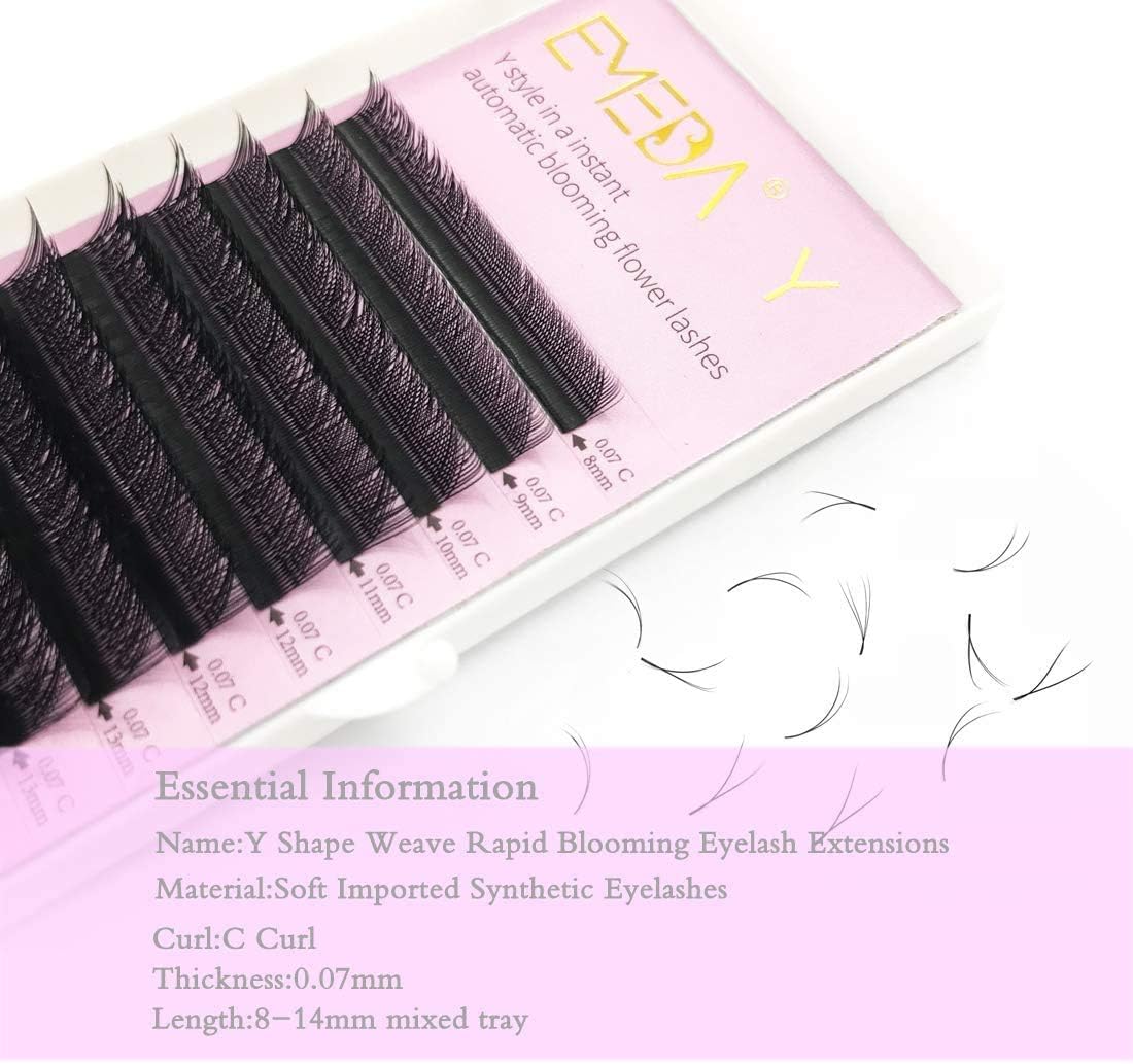 Y Lash Extensions C Curl .07mm Premade Volume 2D Fans Eyelash Extension .07 Mix YY Type Wispies Soft Eye Lashes 12mm Supplies by EMEDA - Image 3