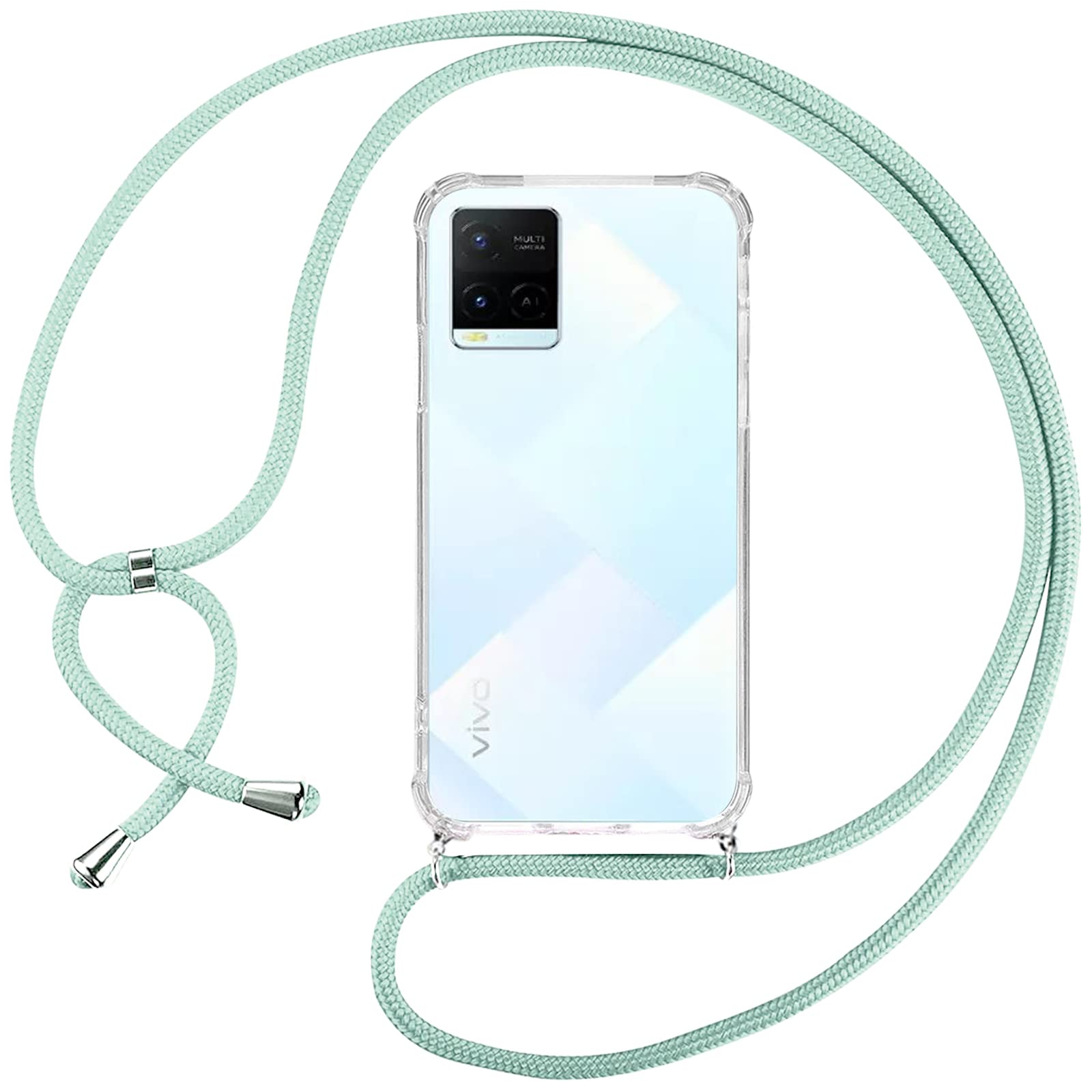 ISOI Case for Vivo Y21/Vivo Y21s/Vivo Y33s with Necklace Lanyard, Transparent Case Vivo Y21/Vivo Y21s/Vivo Y33s Silicone TPU Bumper Case with Adjustable Lanyard Phone Lanyard – Green