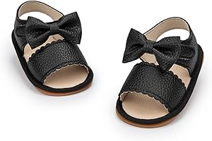 Miamooi Infant Baby Girls Boys Sandals Summer Bowknot Crib Shoes Toddler Pu Leather Flower Soft Rubber Sole Dress Flats First Walker Shoes