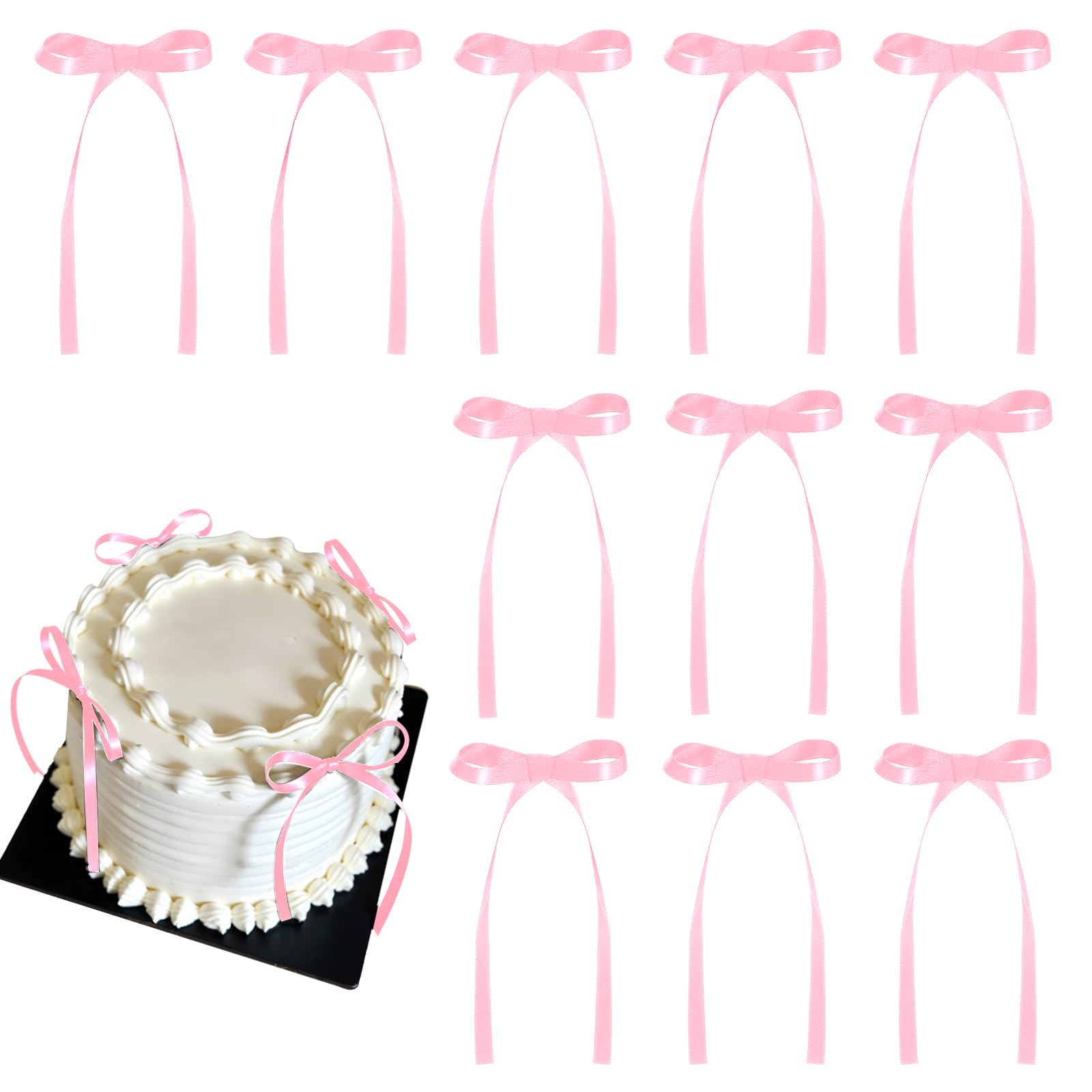 Photo 1 of 30 Pack Bow Cake Toppers Pink Ribbons Bows for Cake Coquette Themed Bow Cupcake Toppers Pink Bow Birthday Decorations for Baby Shower, Birthday, Wedding, Bachelorette, Valentines Day Decoration